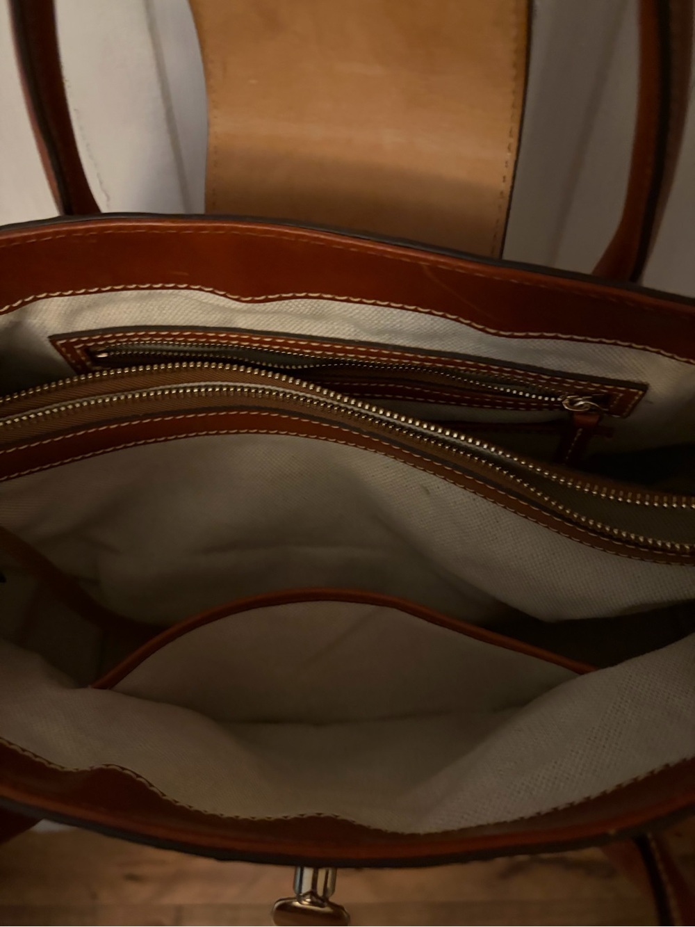 Dooney & Bourke Tan/Brown Ostrich-Embossed Satchel with Shoulder Strap - Picture 4 of 5
